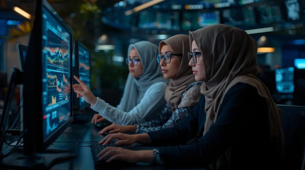 Junior bankers collaborating with AI tools