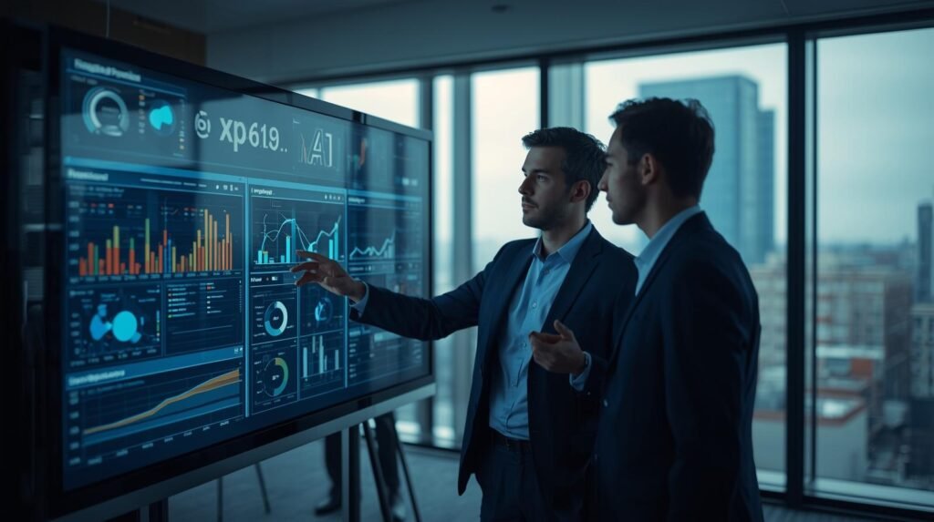 Senior bankers learning AI tools with junior colleagues