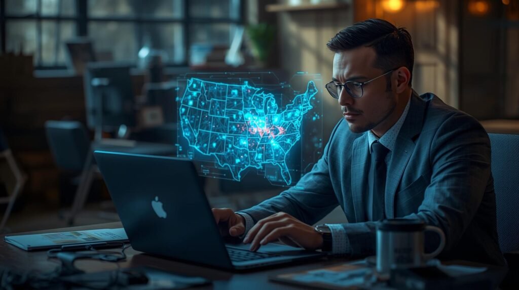 American professional using Reefscape AI to analyze productivity growth across the United States