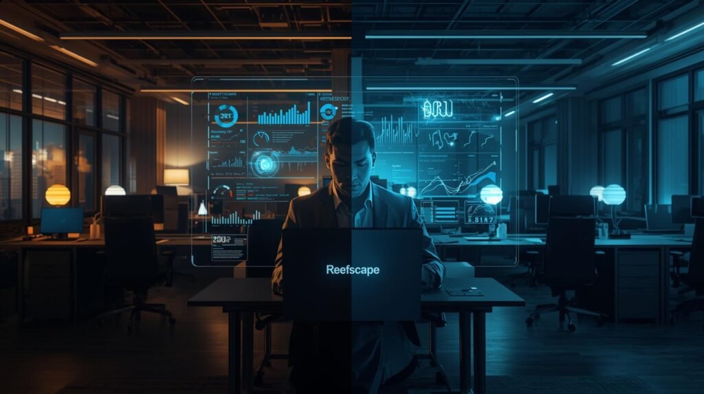 Contrast between AI-enabled businesses and traditional workplaces in the US economy using Reefscape technology