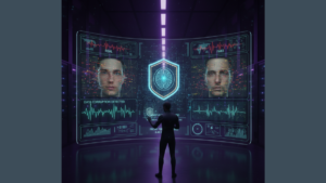 AI analyzing deepfake voice and facial patterns