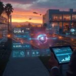 Reefscape branded xAI AI dashboard with holographic supercomputer and satellite network illustrating Elon Musk’s AI company