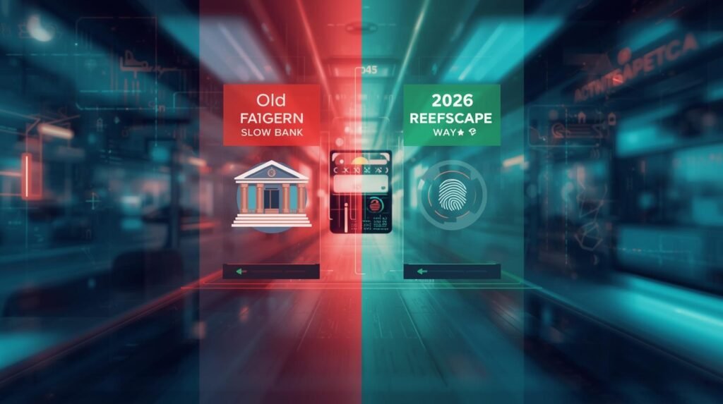 AI Is Securing Online Shopping. AI siInfographic comparing manual password entry versus AI biometric fraud detection for American shoppers