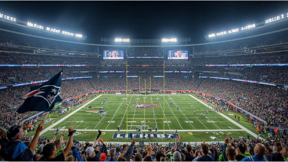 Action shot from Super Bowl LX between Seattle Seahawks and New England Patriots